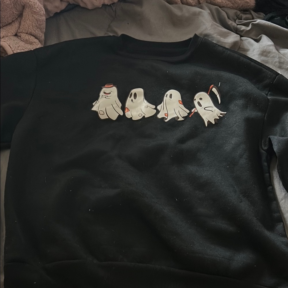 Black Sweatshirt with Ghost Print